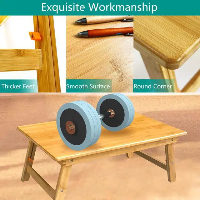 Alt view image 5 of 6 - Lap Desk for Bed, Bed Desk Bed Table Tary, Low Desk Table, Folding Floor Table, Adjustable Height, Portable Foldable Picnic Desk,Serving Breakfast Coffee in Bed Couch Floor.Bamboo