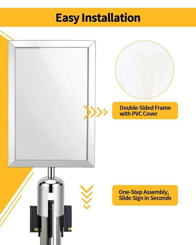 Alt view image 4 of 7 - 4 Pack Stanchion Sign Holders, Portrait Double Sided Sign Frame with Clear Cover, Fits 8.3 x 11.7 Inch Paper for Crowd Control Sentry Stanchions (Silver)