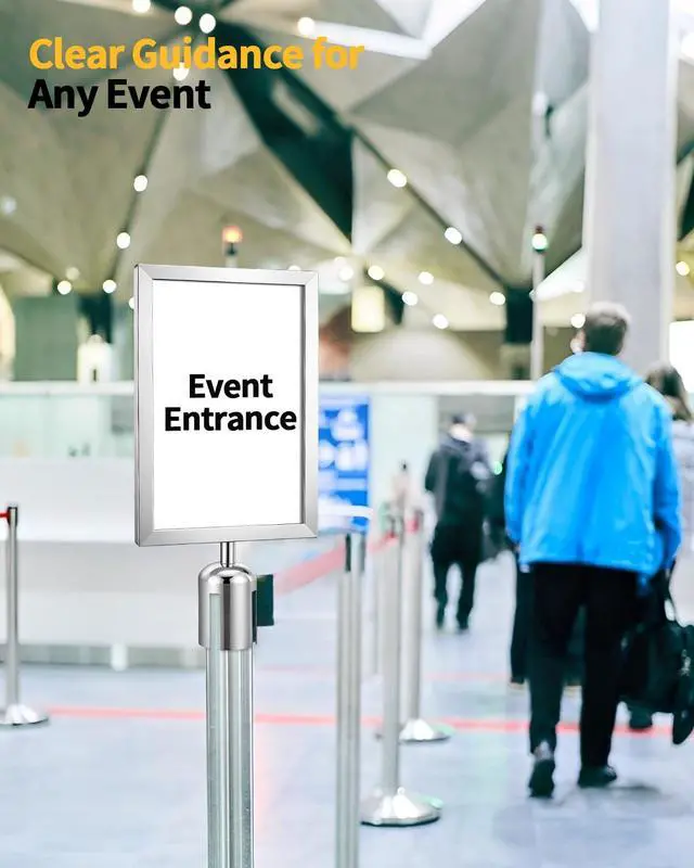 Alt view image 5 of 7 - 4 Pack Stanchion Sign Holders, Portrait Double Sided Sign Frame with Clear Cover, Fits 8.3 x 11.7 Inch Paper for Crowd Control Sentry Stanchions (Silver)