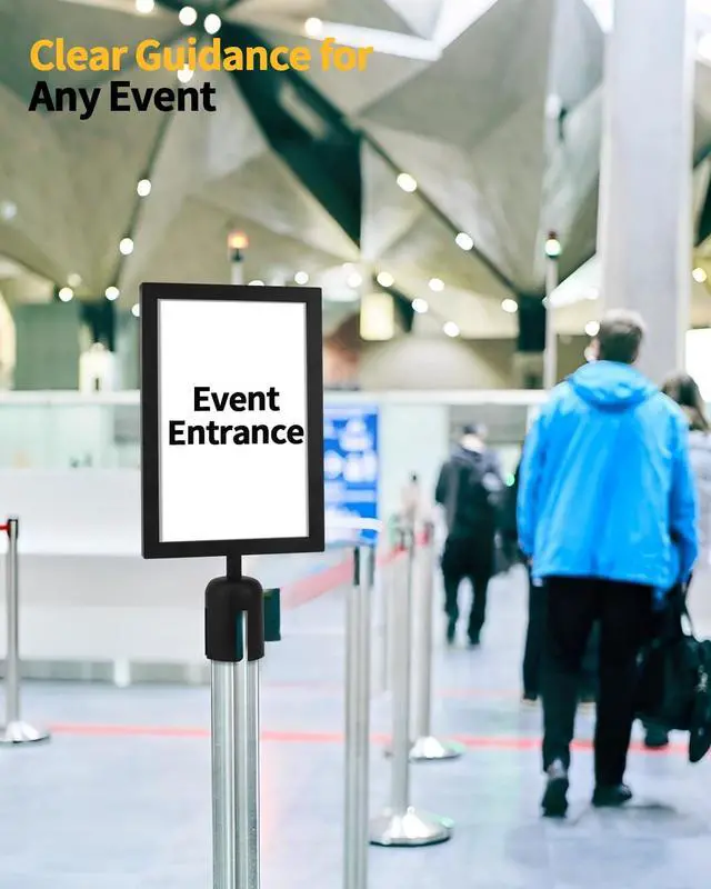Alt view image 5 of 7 - 4 Pack Stanchion Sign Holders, Portrait Double Sided Sign Frame with Clear Cover, Fits 8.3 x 11.7 Inch Paper for Crowd Control Sentry Stanchions (Black)
