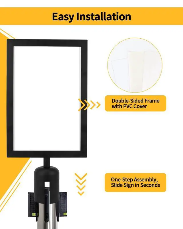 Alt view image 4 of 7 - 4 Pack Stanchion Sign Holders, Portrait Double Sided Sign Frame with Clear Cover, Fits 8.3 x 11.7 Inch Paper for Crowd Control Sentry Stanchions (Black)