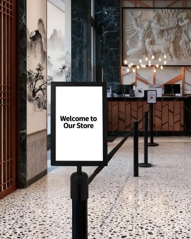 Alt view image 7 of 7 - 4 Pack Stanchion Sign Holders, Portrait Double Sided Sign Frame with Clear Cover, Fits 8.3 x 11.7 Inch Paper for Crowd Control Sentry Stanchions (Black)