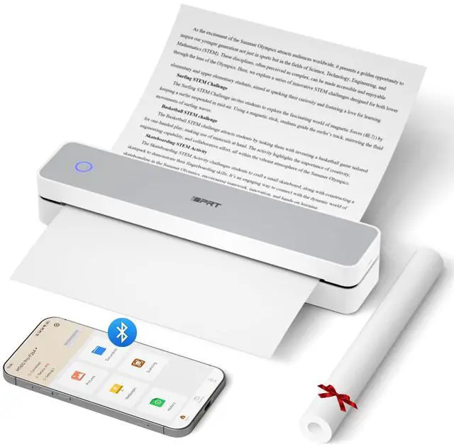 Main image of Portable Thermal Printer, MT610 Pro Wireless for Travel, 300DPI Bluetooth Inkless Printer Support 8.5" X 11" US Letter& A4&A5 Thermal Paper for Home, Compatible with iOS, Android, Laptop, White