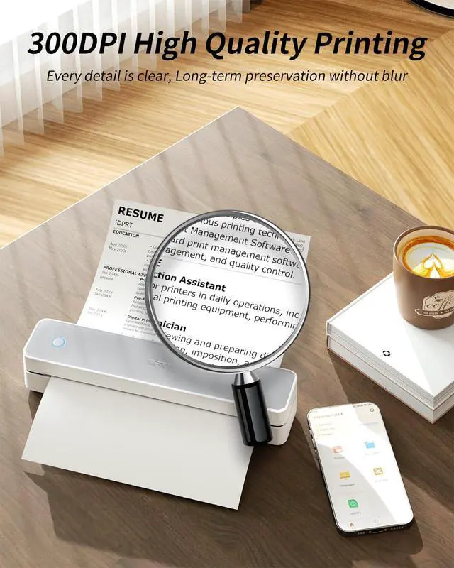 Alt view image 3 of 6 - Portable Thermal Printer, MT610 Pro Wireless for Travel, 300DPI Bluetooth Inkless Printer Support 8.5" X 11" US Letter& A4&A5 Thermal Paper for Home, Compatible with iOS, Android, Laptop, White