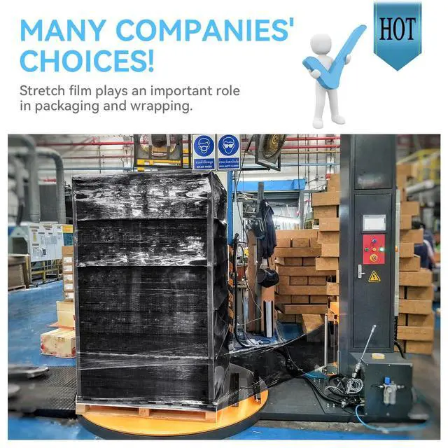 Alt view image 5 of 7 - 18" x 1500' Black Plastic Shrink Wrap Roll - 80 Gauge, 500% Stretch Industrial Strength Moving Wrap, Heavy Duty Pallet & Furniture Protection - 4 Roll Bundle Stretch Wrap with Handles
