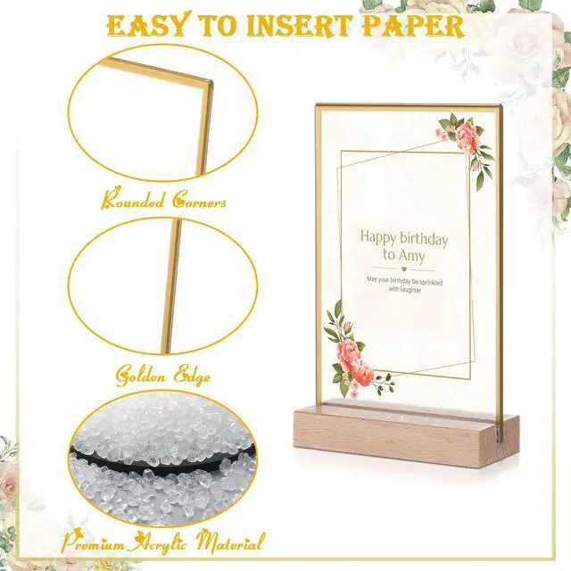 Alt view image 3 of 7 - 24 Pack 4x6 Inch Gold Acrylic Sign with Base T Shape Sign Holder Vertical Blank Stands Desktop Display Plastic Menu Frame Double Sided Stand for Wedding Restaurant Party Decor