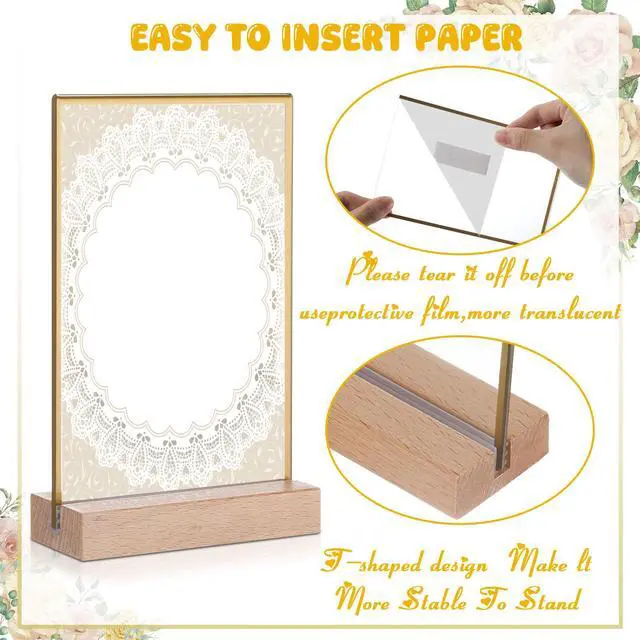 Alt view image 4 of 7 - 24 Pack 4x6 Inch Gold Acrylic Sign with Base T Shape Sign Holder Vertical Blank Stands Desktop Display Plastic Menu Frame Double Sided Stand for Wedding Restaurant Party Decor