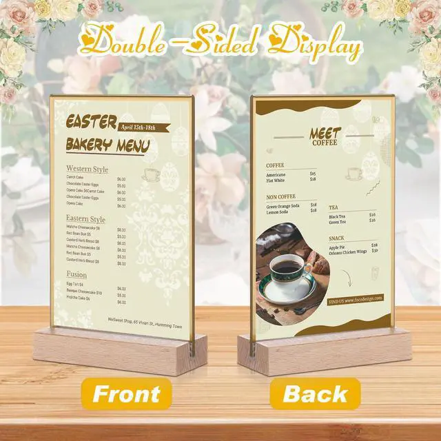Alt view image 5 of 7 - 24 Pack 4x6 Inch Gold Acrylic Sign with Base T Shape Sign Holder Vertical Blank Stands Desktop Display Plastic Menu Frame Double Sided Stand for Wedding Restaurant Party Decor