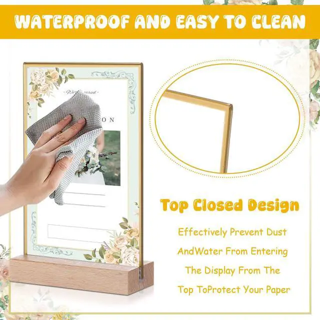 Alt view image 6 of 7 - 24 Pack 4x6 Inch Gold Acrylic Sign with Base T Shape Sign Holder Vertical Blank Stands Desktop Display Plastic Menu Frame Double Sided Stand for Wedding Restaurant Party Decor