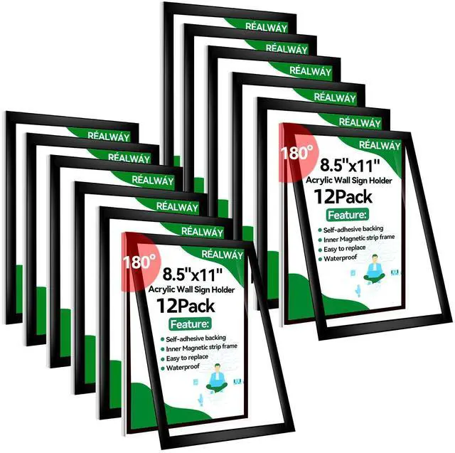 Main image of 8.5" x 11" Acrylic Sign Holder Wall Mount, Acrylic Wall Sign Holder With Tape,Clear Plexiglass Self-adhesive Plastic Display Frame, Door/Window Sign Holder 12 pack No Drilling