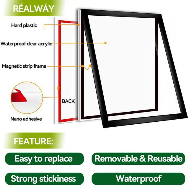 Alt view image 2 of 7 - 8.5" x 11" Acrylic Sign Holder Wall Mount, Acrylic Wall Sign Holder With Tape,Clear Plexiglass Self-adhesive Plastic Display Frame, Door/Window Sign Holder 12 pack No Drilling