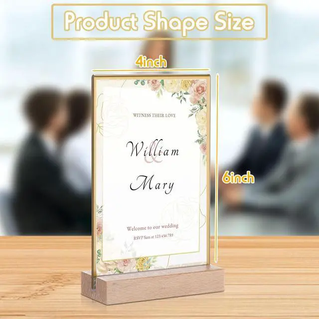 Alt view image 2 of 7 - 24 Pack 4x6 Inch Gold Acrylic Sign with Base T Shape Sign Holder Vertical Blank Stands Desktop Display Plastic Menu Frame Double Sided Stand for Wedding Restaurant Party Decor