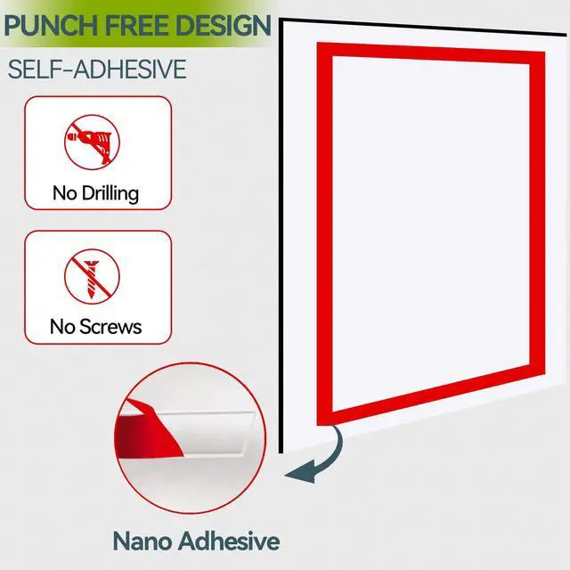 Alt view image 5 of 7 - 8.5" x 11" Acrylic Sign Holder Wall Mount, Acrylic Wall Sign Holder With Tape,Clear Plexiglass Self-adhesive Plastic Display Frame, Door/Window Sign Holder 12 pack No Drilling
