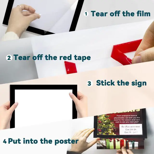 Alt view image 7 of 7 - 8.5" x 11" Acrylic Sign Holder Wall Mount, Acrylic Wall Sign Holder With Tape,Clear Plexiglass Self-adhesive Plastic Display Frame, Door/Window Sign Holder 12 pack No Drilling