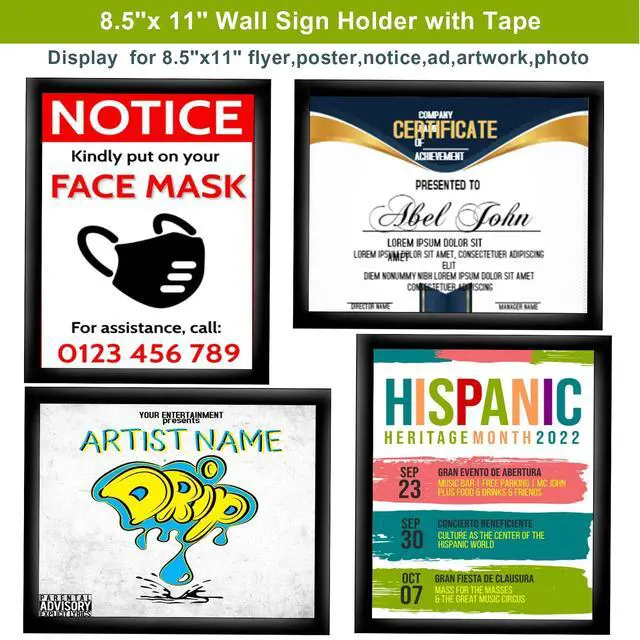 Alt view image 3 of 7 - 8.5" x 11" Acrylic Sign Holder Wall Mount, Acrylic Wall Sign Holder With Tape,Clear Plexiglass Self-adhesive Plastic Display Frame, Door/Window Sign Holder 12 pack No Drilling