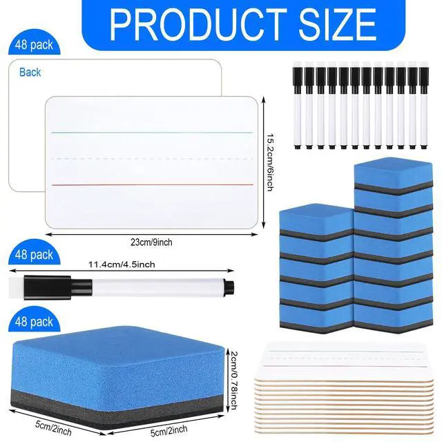 Alt view image 2 of 7 - 48 Sets Mini White Boards 6"x 9" Dry Erase Boards Classroom Pack Includes Two Sided Small Whiteboards Markers, Lapboards Erasers for Teachers Students School