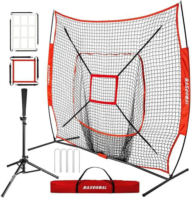 Main image of 7'×7' Baseball Softball Practice Net,Baseball Backstop,with Batting Tee,for Hitting Pitching Batting Catching with Bow Frame,Bonus Strike Zone