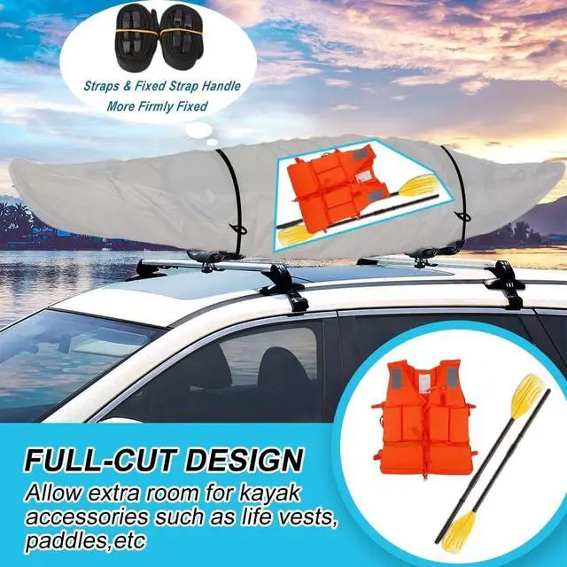 Alt view image 5 of 7 - 10ft 600D Fade and Tear Resistant Trailerable Kayak Cover with Waterproof Zipper, Waterproof & UV-Proof Heavy Duty Canoe Cover for Indoor/Outdoor Storage(Grey)
