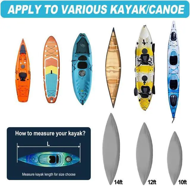 Alt view image 6 of 7 - 10ft 600D Fade and Tear Resistant Trailerable Kayak Cover with Waterproof Zipper, Waterproof & UV-Proof Heavy Duty Canoe Cover for Indoor/Outdoor Storage(Grey)