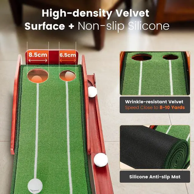 Alt view image 3 of 7 - Golf Putting Green Indoor - Practice Uphill Putts, 3-Level Adjustable Incline, Auto Ball Return and Foldable Solid Wood Base, Golf Training Aid for Home, Office, Backyard - Golf Putting Mat