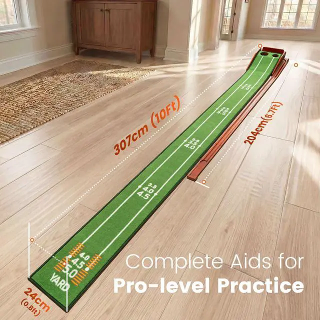 Alt view image 4 of 7 - Golf Putting Green Indoor - Practice Uphill Putts, 3-Level Adjustable Incline, Auto Ball Return and Foldable Solid Wood Base, Golf Training Aid for Home, Office, Backyard - Golf Putting Mat