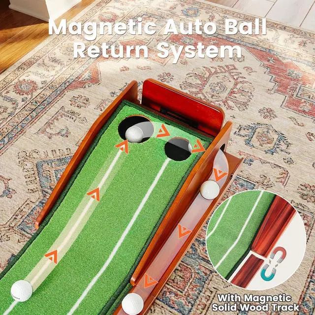 Alt view image 5 of 7 - Golf Putting Green Indoor - Practice Uphill Putts, 3-Level Adjustable Incline, Auto Ball Return and Foldable Solid Wood Base, Golf Training Aid for Home, Office, Backyard - Golf Putting Mat