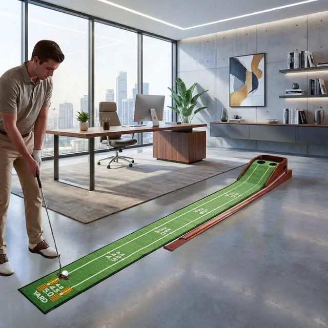 Alt view image 6 of 7 - Golf Putting Green Indoor - Practice Uphill Putts, 3-Level Adjustable Incline, Auto Ball Return and Foldable Solid Wood Base, Golf Training Aid for Home, Office, Backyard - Golf Putting Mat