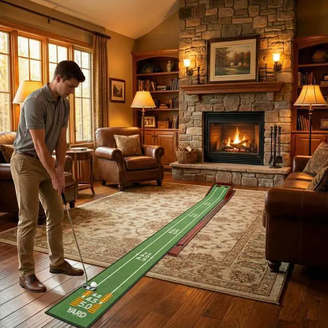Alt view image 7 of 7 - Golf Putting Green Indoor - Practice Uphill Putts, 3-Level Adjustable Incline, Auto Ball Return and Foldable Solid Wood Base, Golf Training Aid for Home, Office, Backyard - Golf Putting Mat