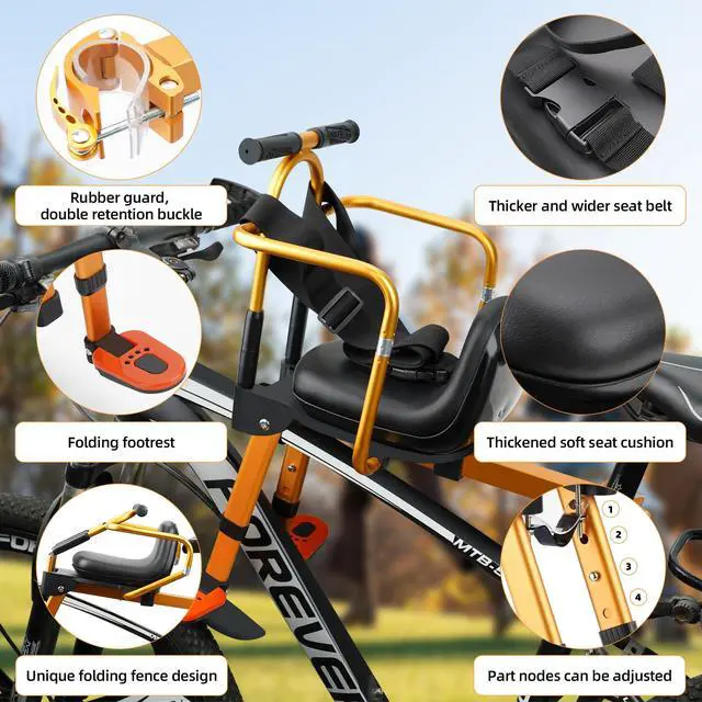 Alt view image 2 of 6 - Front Child Bike Seat,Foldable Front Mounted Kids with Backrest and Footrest, Child Bicycle Seat Design for Adult Bicycles,Mountain Bike