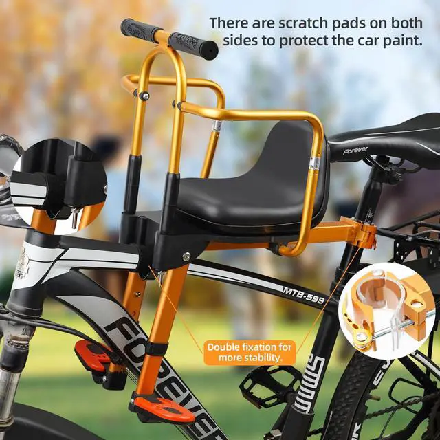 Alt view image 4 of 6 - Front Child Bike Seat,Foldable Front Mounted Kids with Backrest and Footrest, Child Bicycle Seat Design for Adult Bicycles,Mountain Bike