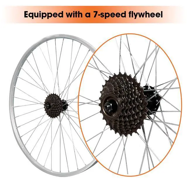 Alt view image 3 of 6 - Hiland 26" 27.5" 28" x1.75" Alloy Bike Rim for 1.75 to 2.215" Wide Tire, Front & Rear Wheels with 7 Speeds Freewheel, Disc Brake Compatible, Bolt On Axle, Wheelset Accessories for MTB Cruiser Bicycle