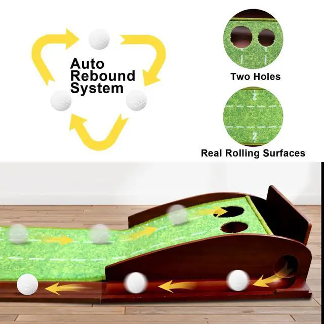 Alt view image 2 of 7 - Golf Putting Mat, Practice Golf Putting Green Training Aid for Indoor, Outdoor at Home, Office, Backyard with Putter and Balls 9.84 ft