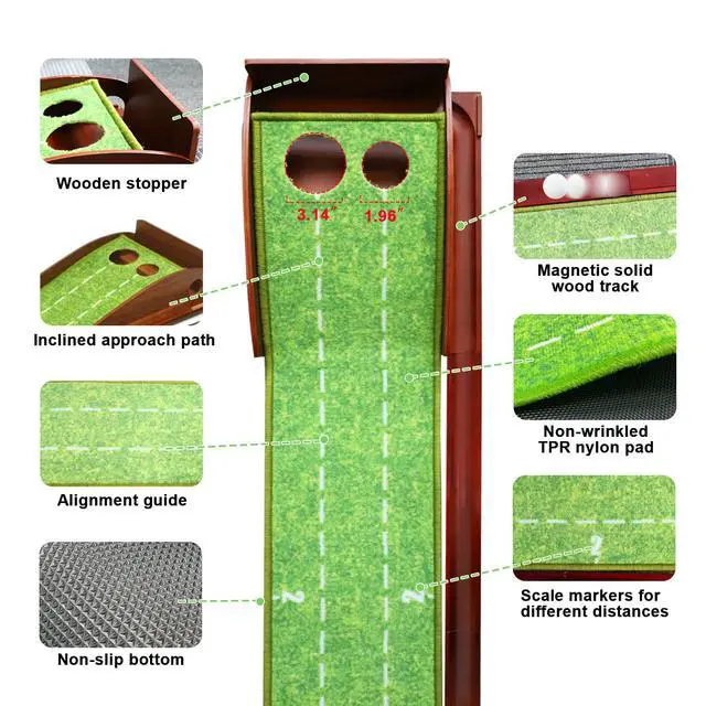 Alt view image 3 of 7 - Golf Putting Mat, Practice Golf Putting Green Training Aid for Indoor, Outdoor at Home, Office, Backyard with Putter and Balls 9.84 ft