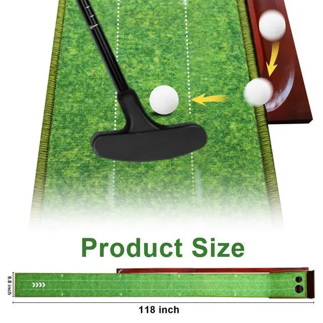 Alt view image 4 of 7 - Golf Putting Mat, Practice Golf Putting Green Training Aid for Indoor, Outdoor at Home, Office, Backyard with Putter and Balls 9.84 ft