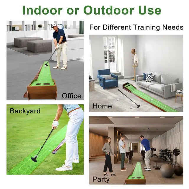 Alt view image 6 of 7 - Golf Putting Mat, Practice Golf Putting Green Training Aid for Indoor, Outdoor at Home, Office, Backyard with Putter and Balls 9.84 ft