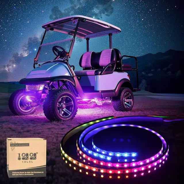 Main image of 2PCS Golf Cart Underglow LED Light Kit, Underbody RGB Strip Lights, 24-Mode Neon Accent Lighting, Music Sync, Wireless Remote, IP67 Waterproof, 12V-80V Input for EZGO Yamaha Club Car