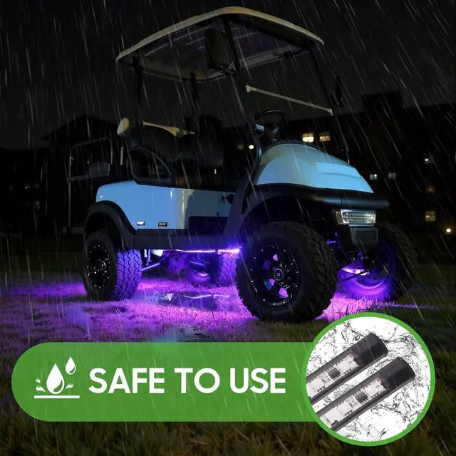 Alt view image 6 of 7 - 2PCS Golf Cart Underglow LED Light Kit, Underbody RGB Strip Lights, 24-Mode Neon Accent Lighting, Music Sync, Wireless Remote, IP67 Waterproof, 12V-80V Input for EZGO Yamaha Club Car