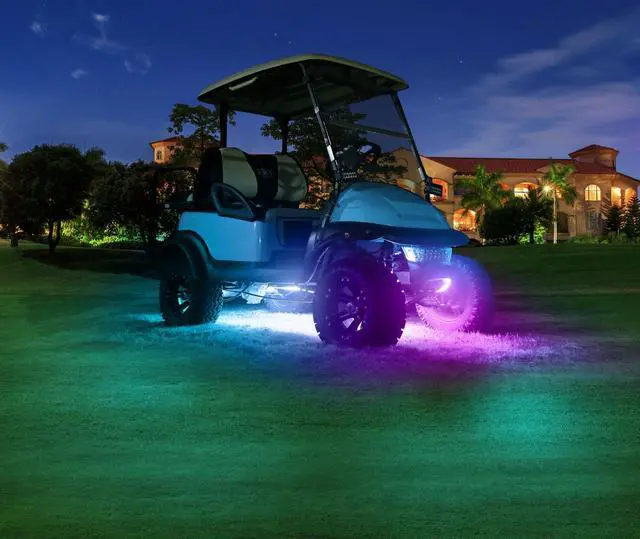 Alt view image 7 of 7 - 2PCS Golf Cart Underglow LED Light Kit, Underbody RGB Strip Lights, 24-Mode Neon Accent Lighting, Music Sync, Wireless Remote, IP67 Waterproof, 12V-80V Input for EZGO Yamaha Club Car