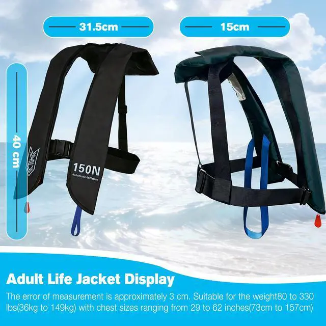 Alt view image 4 of 7 - Inflatable Life-Jacket for Adults| Life-Vest with Automatic/Manual Multifunctional Inflation-PFD| Lightweight & Compact Supports up to 300lbs for Kayaking Fishing Boating