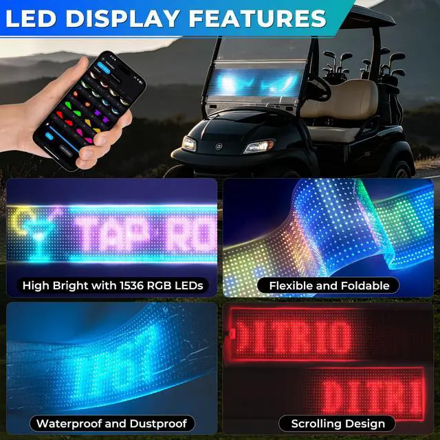 Alt view image 2 of 7 - Golf Cart Devil Eyes Light,23x5in Programmable Flexible Led Eyes for Car Windshield with App/Remote Control,High Bright DIY Animated Scrolling Electra Eyes for Golf Cart Trucks Suvs Decor