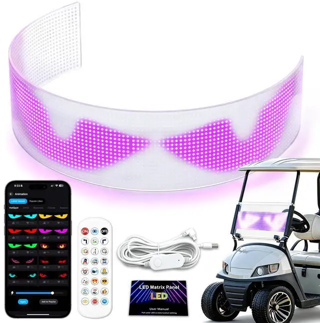 Main image of Golf Cart Devil Eyes Light,23x5in Programmable Flexible Led Eyes for Car Windshield with App/Remote Control,High Bright DIY Animated Scrolling Electra Eyes for Golf Cart Trucks Suvs Decor