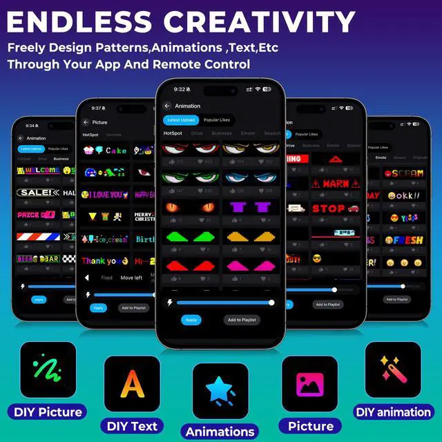 Alt view image 5 of 7 - Golf Cart Devil Eyes Light,23x5in Programmable Flexible Led Eyes for Car Windshield with App/Remote Control,High Bright DIY Animated Scrolling Electra Eyes for Golf Cart Trucks Suvs Decor