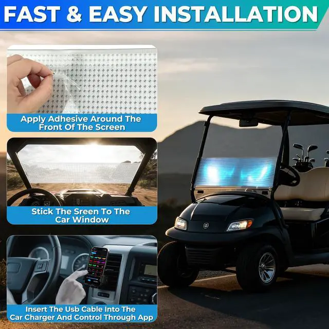 Alt view image 7 of 7 - Golf Cart Devil Eyes Light,23x5in Programmable Flexible Led Eyes for Car Windshield with App/Remote Control,High Bright DIY Animated Scrolling Electra Eyes for Golf Cart Trucks Suvs Decor
