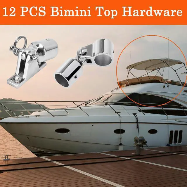 Alt view image 3 of 6 - Bimini Top Hardware Kit, 12 PCS Replacement Parts Set Eye End Caps Jaw Slide Deck Hinge with Quick Release Pin 316 Stainless Steel Boat Canopy Fittings