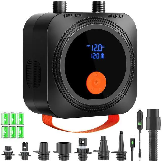 Main image of Electric Paddle Board Pump, 12000mAh Rechargeable SUP Pump 22PSI High Pressure with 12V DC Car Adapter, Dual-Stage Inflation&Deflation, Portable Air Pump with 7 Nozzles for SUP, Inflatable Kayak, Boat