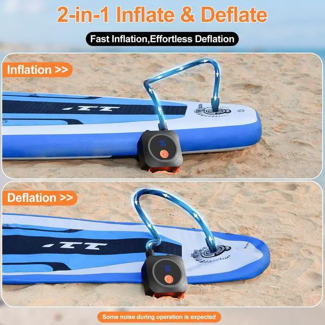 Alt view image 6 of 7 - Electric Paddle Board Pump, 12000mAh Rechargeable SUP Pump 22PSI High Pressure with 12V DC Car Adapter, Dual-Stage Inflation&Deflation, Portable Air Pump with 7 Nozzles for SUP, Inflatable Kayak, Boat