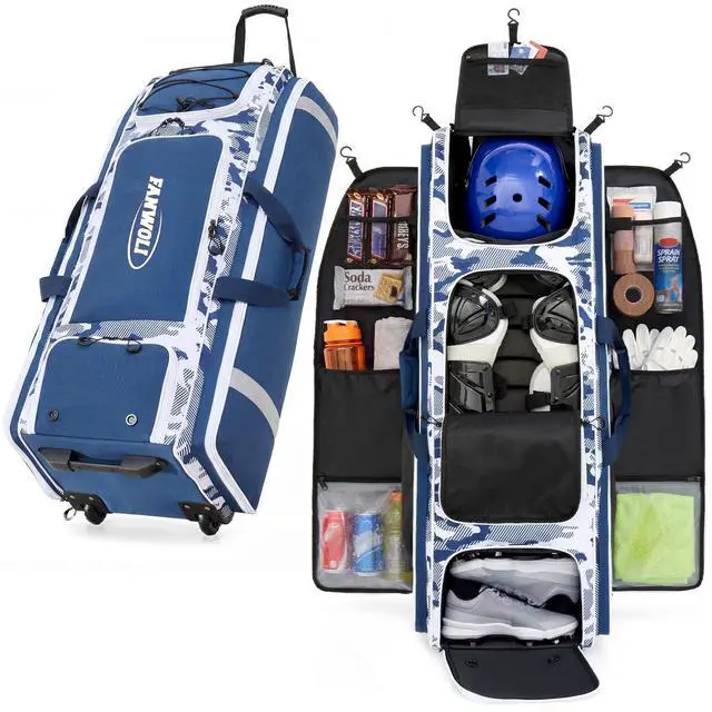 Main image of 100L Rolling Catchers Gear Bag - Large Baseball & Softball Duffle with 5 Fence Hooks, Locker-Style Organizer, Holds 8 Bats, Vented Shoe Zone