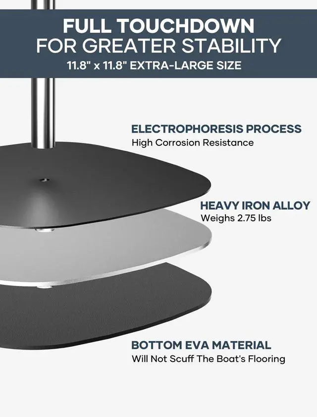 Alt view image 4 of 7 - Boat Cover Support Poles Support Systems, Height Adjustable 304 Stainless Steel Support Poles with Stable Full-Touchdown Iron Alloy Base for Jon Boat Pontoon Aluminum Boat Tarps Bimini Tops