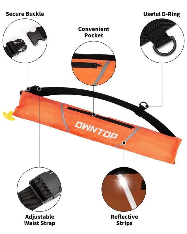 Alt view image 4 of 7 - Automatic/Manual Inflatable Swim Belt Pack, Manual Convertible Swim Jacket for Adults, 24g CO2 Cylinder Included, Low Profile for Kayak, Fishing, Paddle Sports