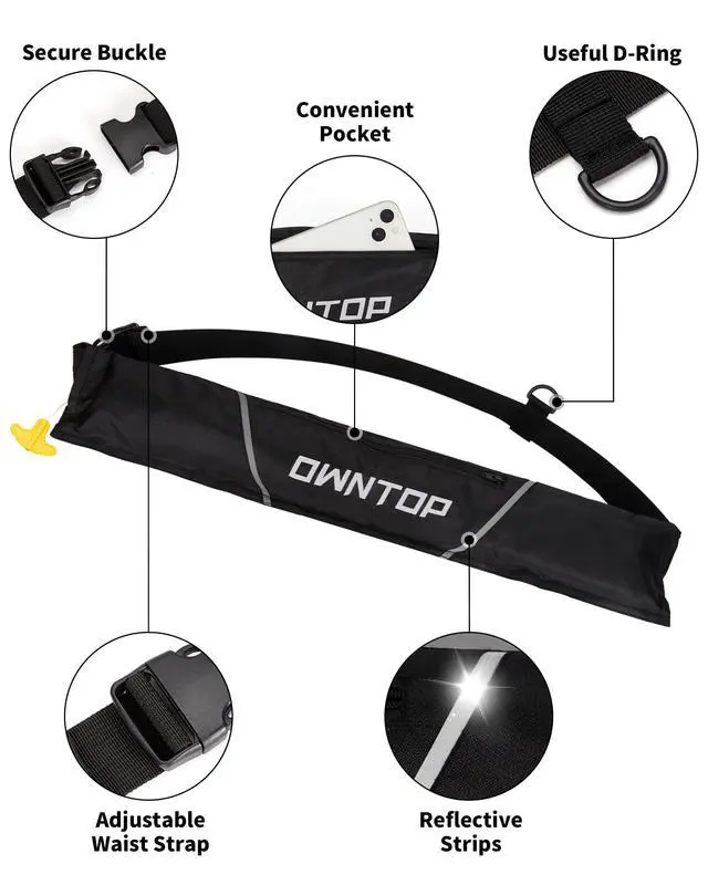 Alt view image 4 of 7 - Automatic/Manual Inflatable Swim Belt Pack, Manual Convertible Swim Jacket for Adults, 24g CO2 Cylinder Included, Low Profile for Kayak, Fishing, Paddle Sports